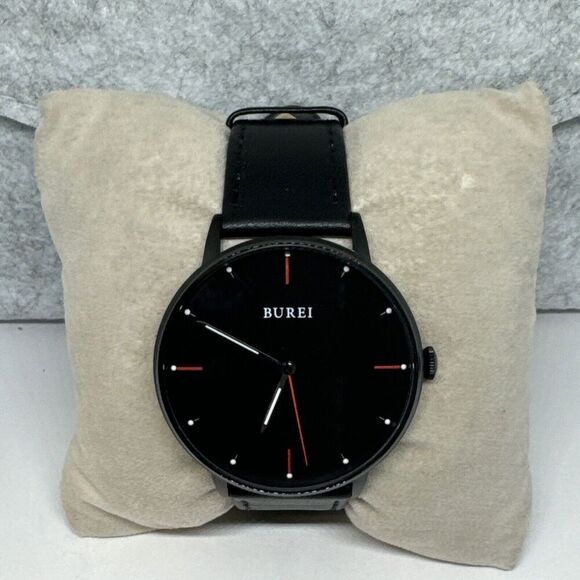 Burei S-19006M Men's Black Leather Strap Analog Dial Quartz Wrist Watch JNA65 - Picture 2 of 12